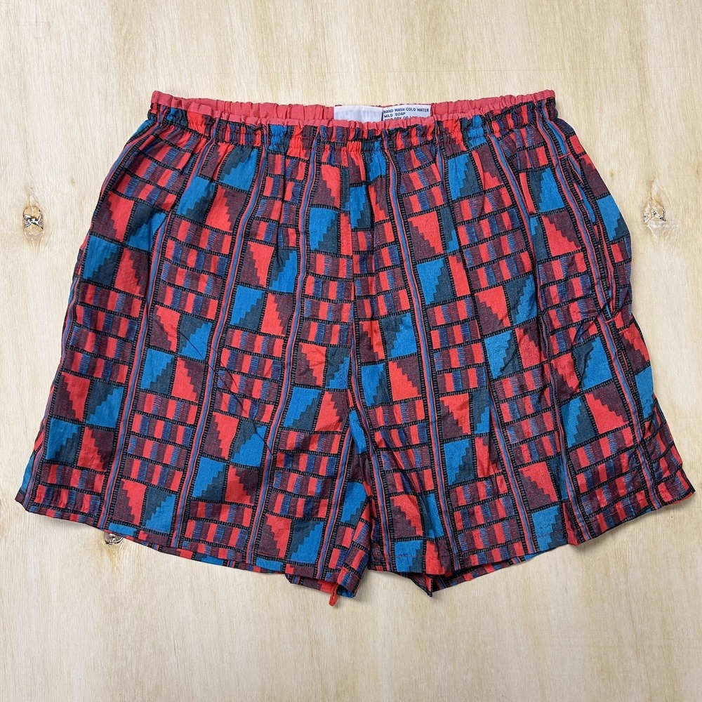 Vintage Lacuna Swim Shorts Mens Medium‎ Geometric Mesh Lined Drawstring Trunks